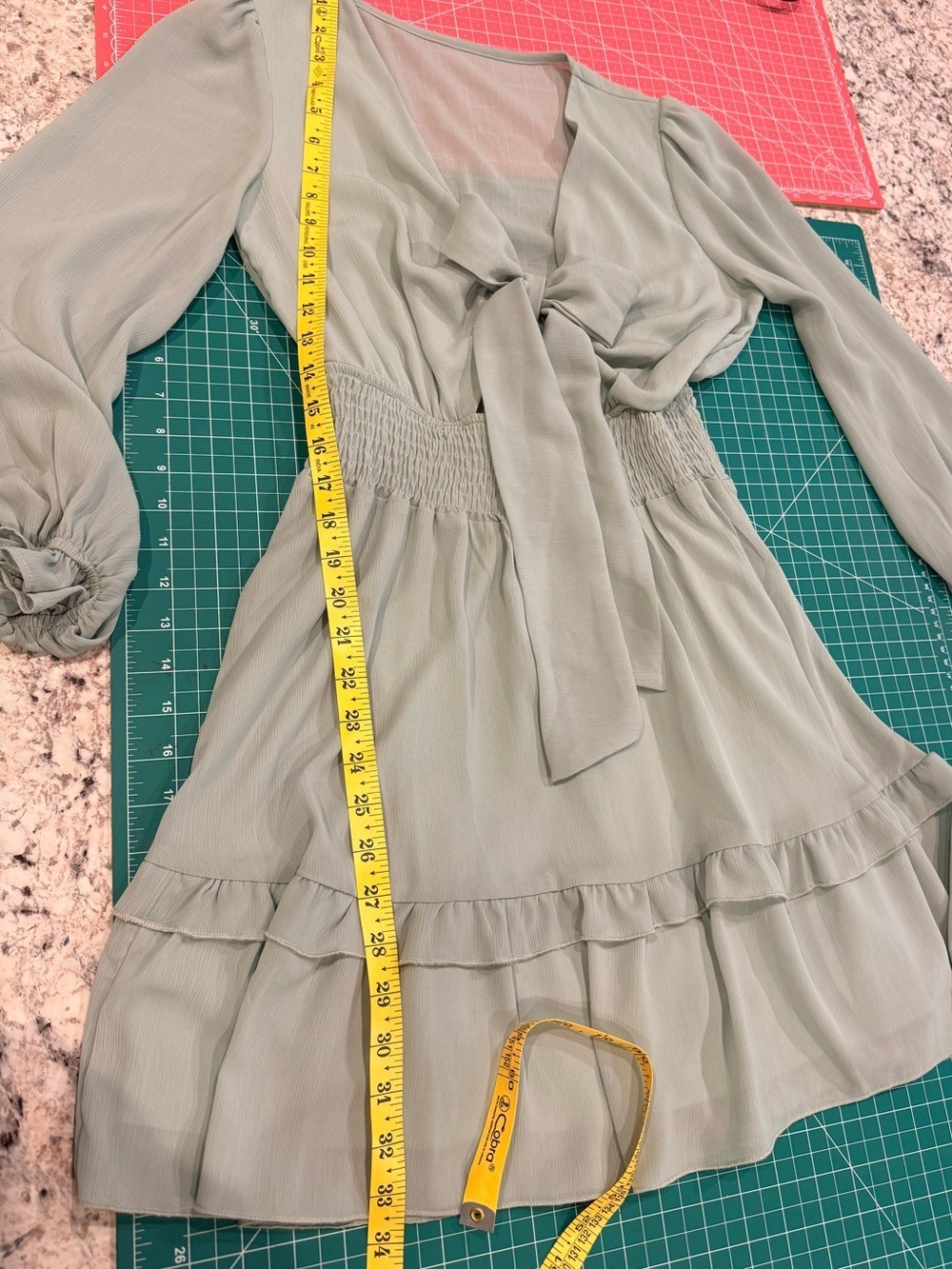 Tie Front Mini Dress XS Long Sleeve Ruffle Cottagecore Boho - Picture 4 of 9